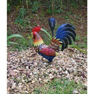 Rooster Decor Garden Statue Metal Chicken Yard Art Sculpture Outdoor